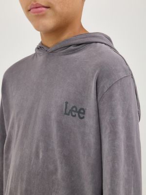 Boy's Oil Wash Hooded Jersey Logo Tee in Grey