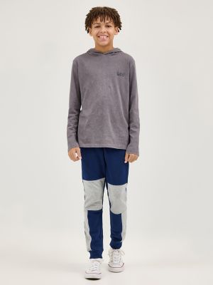 Boy's Oil Wash Hooded Jersey Logo Tee in Grey