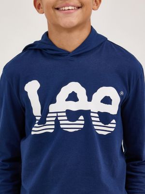 Boy's Stripe Twitch Logo Hoodie Tee in Navy