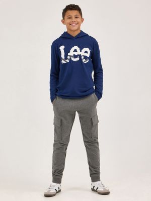 Boy's Stripe Twitch Logo Hoodie Tee in Navy