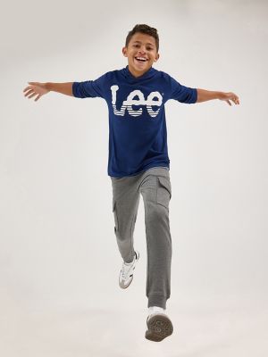 Boy's Stripe Twitch Logo Hoodie Tee in Navy