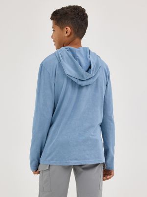 Boy's Oil Wash Hooded Jersey Logo Tee in Faded Denim alternative view