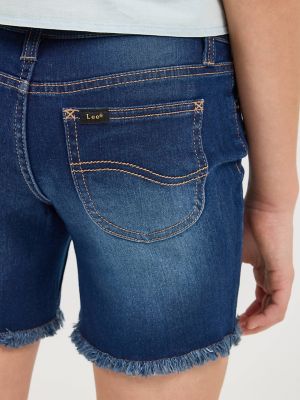 Girl's Midi Cut Off Short in Blueberry Cream