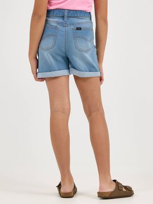 Girl's Belted Pleated Denim Short in Beach Splash alternative view 2