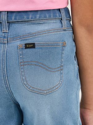 Girl's Belted Pleated Denim Short in Beach Splash alternative view 4