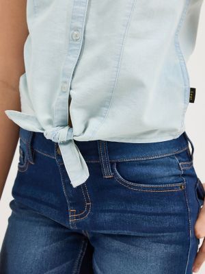 Girl's Tie Front Chambray Shirt in Chambray