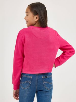 Girl's Crop Logo Crewneck in Magenta