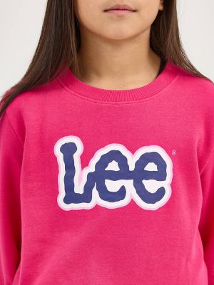 Girl's Crop Logo Crewneck in Magenta