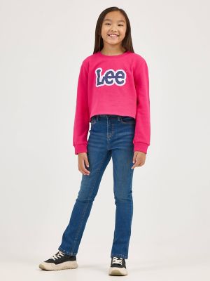 Girl's Crop Logo Crewneck in Magenta