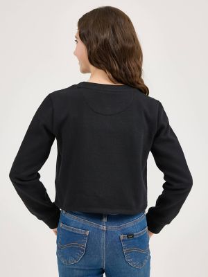Girl's Crop Logo Crewneck in Black