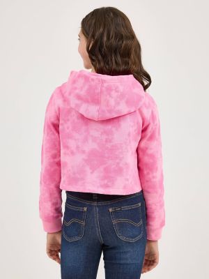 Girl's Tie Dye Crop Logo Hoodie in Begonia Pink alternative view