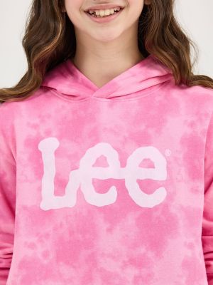 Girl's Tie Dye Crop Logo Hoodie in Begonia Pink alternative view 2