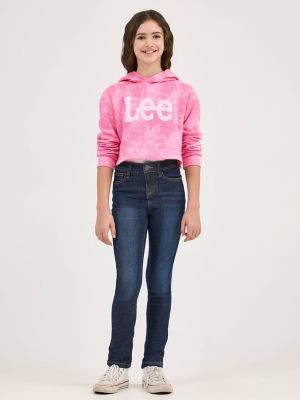 Girl's Tie Dye Crop Logo Hoodie in Begonia Pink alternative view 3