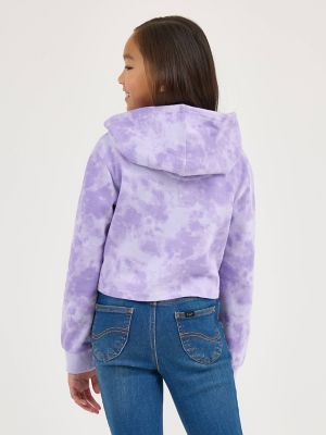 Girl's Tie Dye Crop Logo Hoodie in Lavender