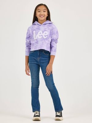 Girl's Tie Dye Crop Logo Hoodie in Lavender