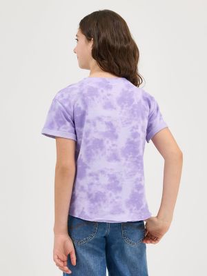 Girl's Short Sleeve Tie Dye French Terry Crop Sweatshirt in Lavender alternative view