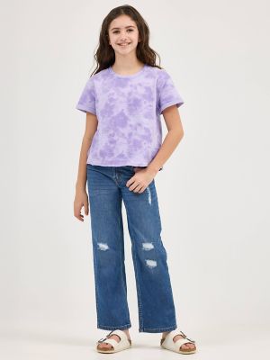 Girl's Short Sleeve Tie Dye French Terry Crop Sweatshirt in Lavender alternative view 3