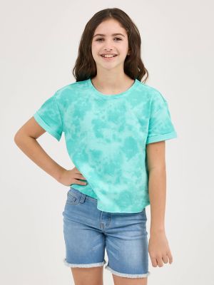 Girl's Short Sleeve Tie Dye French Terry Crop Sweatshirt