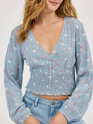 Women's Floral Print V-Neck Babydoll Shirt in Concrete Gray Floral alternative view 2