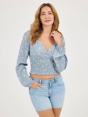 Women's Floral Print V-Neck Babydoll Shirt