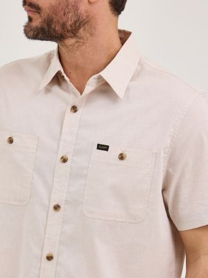 Men's Solid Ripstop Slub Button Down Shirt in Putty alternative view 2
