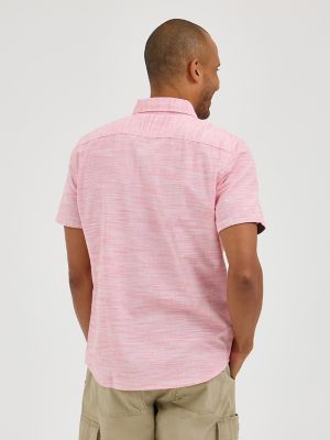 Men's Short Sleeve Solid Slub Button Down Shirt in Cardinal alternative view