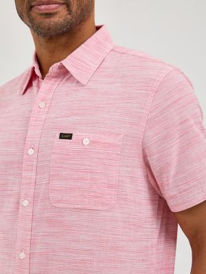 Men's Short Sleeve Solid Slub Button Down Shirt in Cardinal alternative view 2