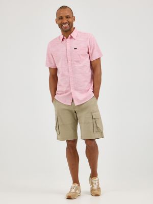 Men's Short Sleeve Solid Slub Button Down Shirt in Cardinal alternative view 3