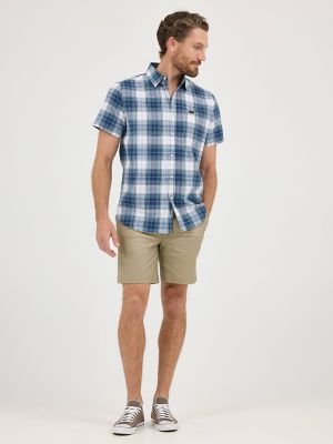 Men's One Pocket Plaid Button Down Shirt in Blue Denim Ibiza alternative view 3