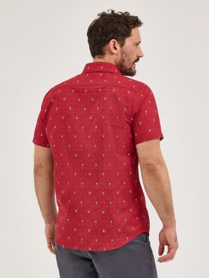 Men's Short Sleeve Stretch Print Button Down Shirt in Cardinal Airship alternative view