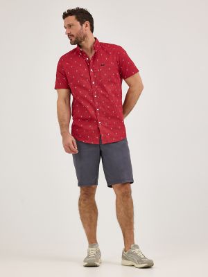 Men's Short Sleeve Stretch Print Button Down Shirt in Cardinal Airship alternative view 3