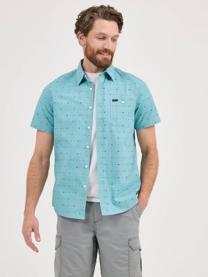 Men's Short Sleeve Stretch Print Button Down Shirt