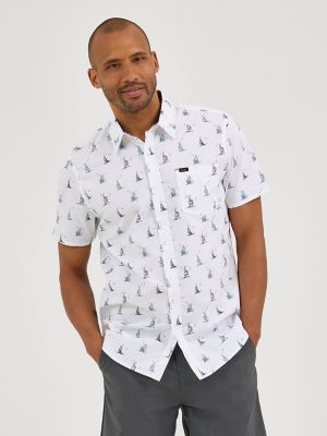Men's Short Sleeve Print Button Down Shirt