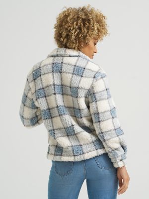 Women's Legendary Fleece Chore Jacket in Jet Stream Blue Plaid