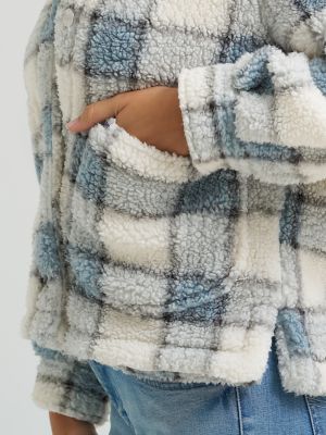 Women's Legendary Fleece Chore Jacket in Jet Stream Blue Plaid