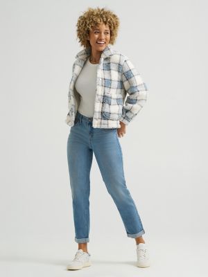 Women's Legendary Fleece Chore Jacket in Jet Stream Blue Plaid