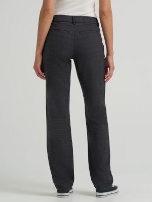 Women's Wrinkle Free Relaxed Fit Straight Leg Pant in Black Gray Plaid