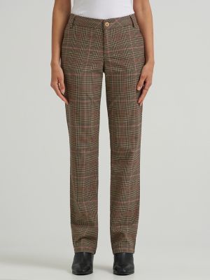 Women's Wrinkle Free Relaxed Fit Straight Leg Pant in Straw Plaid alternative view