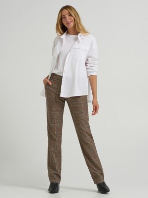 Women's Wrinkle Free Relaxed Fit Straight Leg Pant in Straw Plaid alternative view 6