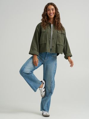 Women's Oversized Double Pocket Utility Overshirt in Oak Moss alternative view 2