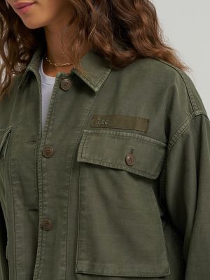 Women's Oversized Double Pocket Utility Overshirt in Oak Moss alternative view 4