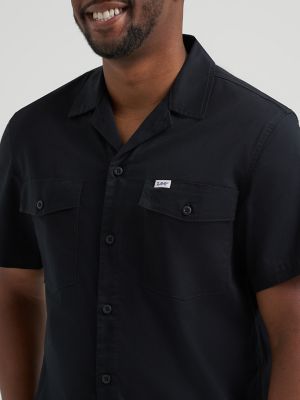 Men's Short Sleeve Relaxed Fit Button Down Workshirt in Union All Black alternative view 2