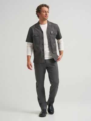 Men's Short Sleeve Relaxed Fit Button Down Workshirt in Static Gray alternative view 3