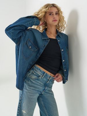 Women's Swing Back Denim Button Down Shirt in Night Adventure alternative view