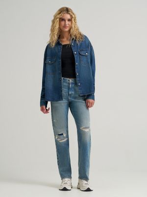 Women's Swing Back Denim Button Down Shirt in Night Adventure alternative view 2