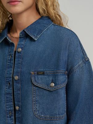 Women's Swing Back Denim Button Down Shirt in Night Adventure alternative view 4