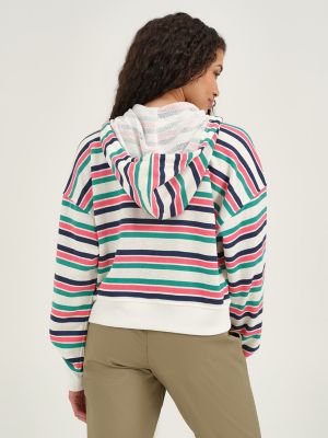 Women's Stripe Quarter Zip Sweatshirt in Lychee alternative view