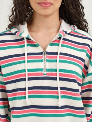 Women's Stripe Quarter Zip Sweatshirt in Lychee alternative view 2