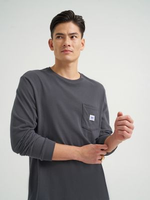 Men's Long Sleeve Workwear Pocket Tee in Static Grey alternative view 2