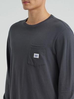 Men's Long Sleeve Workwear Pocket Tee in Static Grey alternative view 4